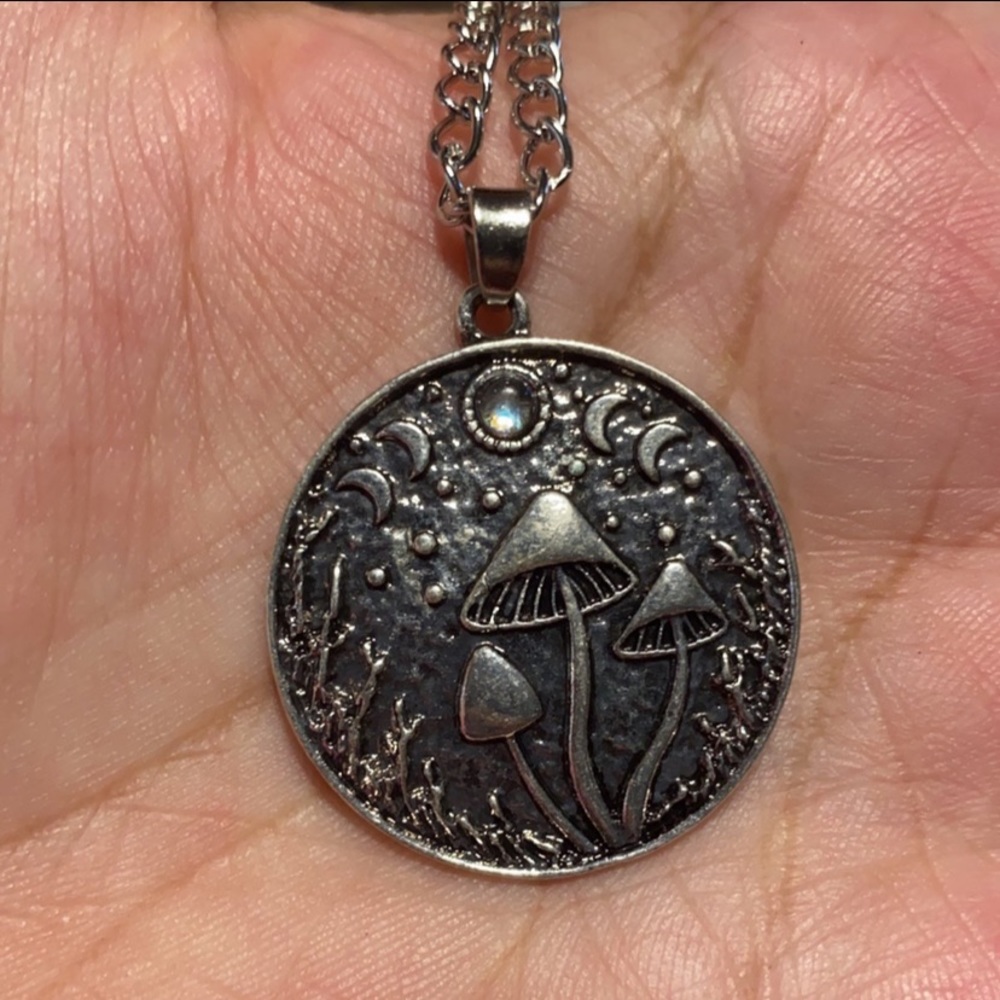 Mushroom moon phases necklace silver Jewelry moonstone crystal gem womans boho - Picture 9 of 10